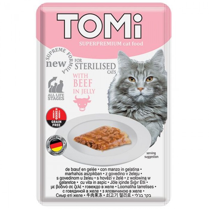 TOMI STERILISED BEEF IN JELLY вологий корм для стерилізованих котів з яловичиною в желе 85 г