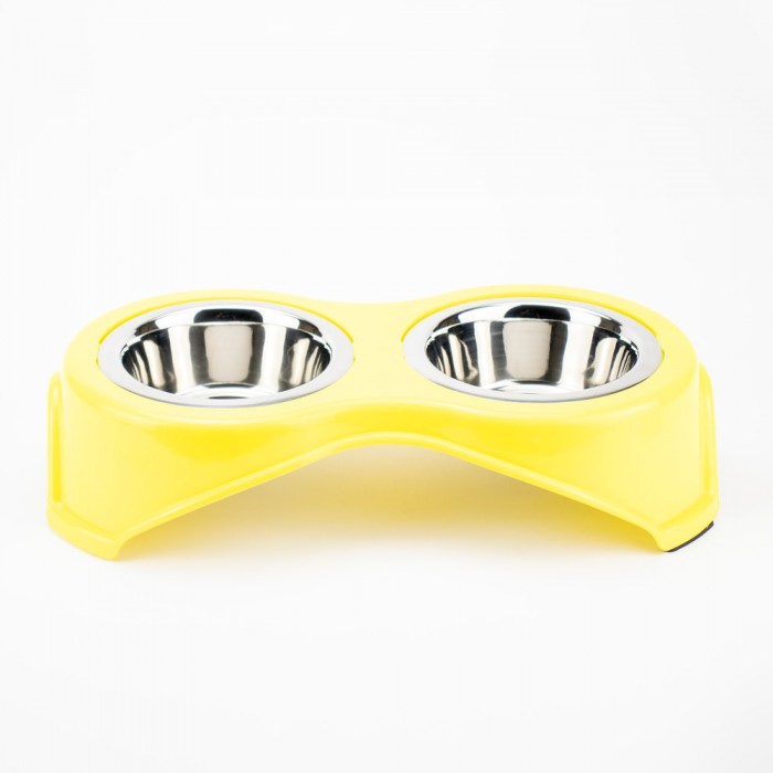 AGILITY подвійна металева миска зі змінною чашею для собак малих порід (жовта) 2x350 мл