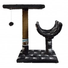 Пухнастики кігтеточка для котів з полицею і напівтунелем (джут) сіра з лапками 30×38×50 см