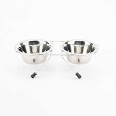 AGILITY подвійна металева миска на підставці з нержавіючої сталі для котів та собак 2x180 мл