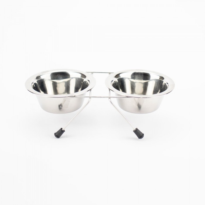 AGILITY подвійна металева миска на підставці з нержавіючої сталі для котів та собак 2x180 мл