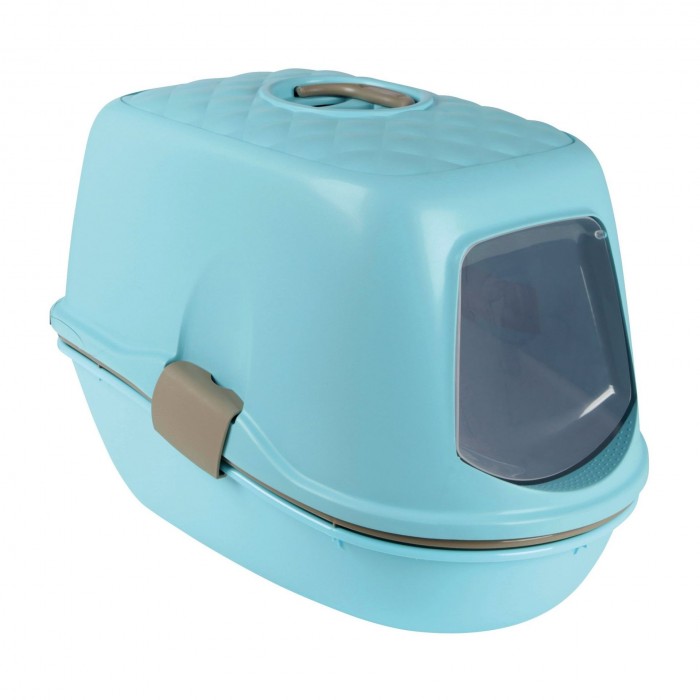 Trixie Berto Top закритий туалет для котів з рамкою і сіткою блакитний/граніт 39х42х59 см