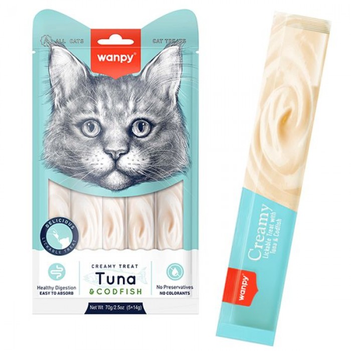 Wanpy Creamy Lickable Treats Tuna & Codfish рідкі ласощі для котів з тунцем та тріскою 70 г
