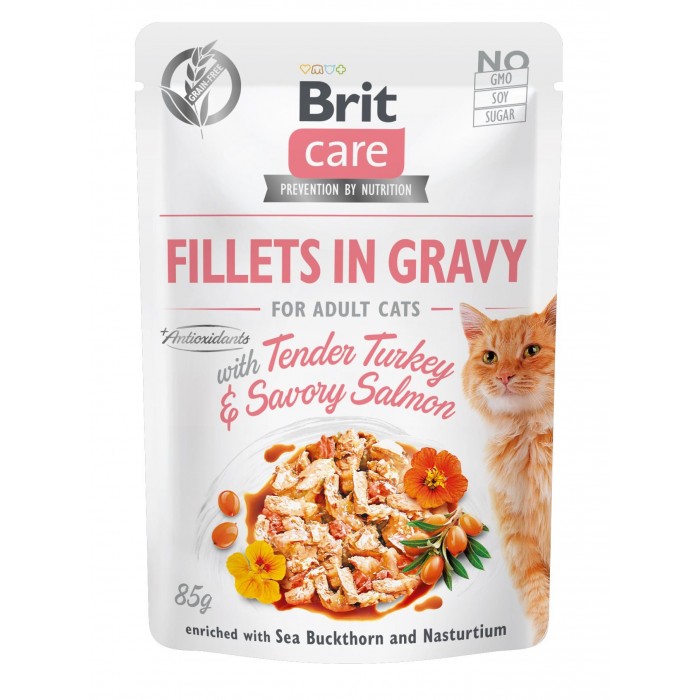 Brit Care Cat pouch філе з лососем та індичкою в соусі 85g