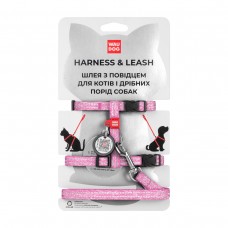 Collar WAUDOG Re-cotton шлея з повідцем для котів і малих собак з QR-паспортом (рожева) XS