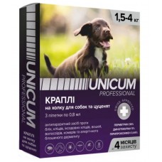 Unicum PRO краплі від бліх, вошей, власоїдів, комарів, москітів, іксодових кліщів для собак 1,5-4 кг.