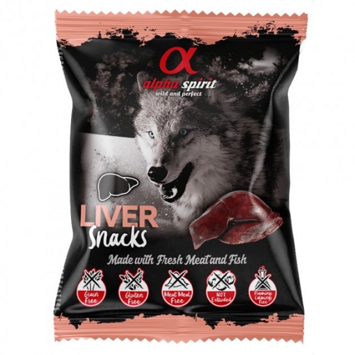 Alpha Spirit Dog Snacks Liver напіввологі ласощі для собак з печінки 50г (кубики)