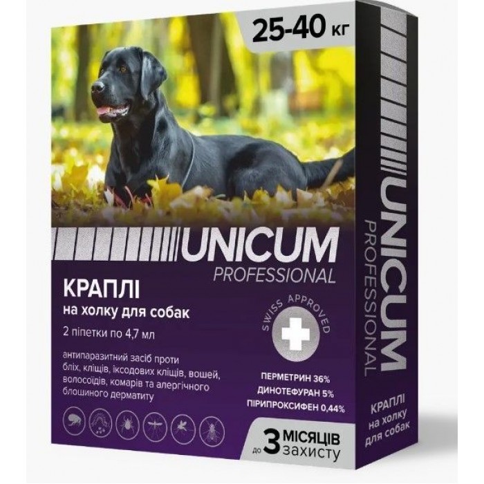 Unicum Pro краплі від бліх та кліщів для собак 25-40 кг (4,7 мл/2 піпетки)