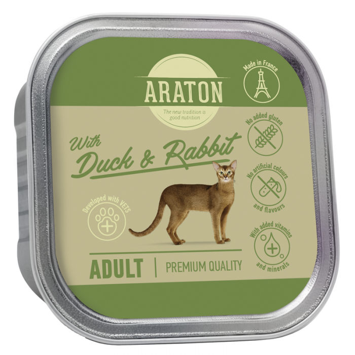 Araton Adult cat with duck and rabbit вологий корм для дорослих котів з качкою та кроликом 85г
