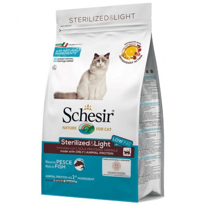 SCHESIR CAT STERILIZED & LIGHT сухий корм для кастрованих та стерилізованих котів з рибою 0,4 кг