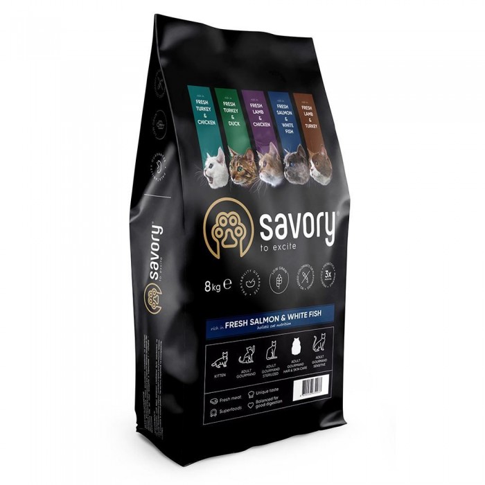 Savory Adult Cat Gourmand Fresh Salmon and White Fish 8 kg