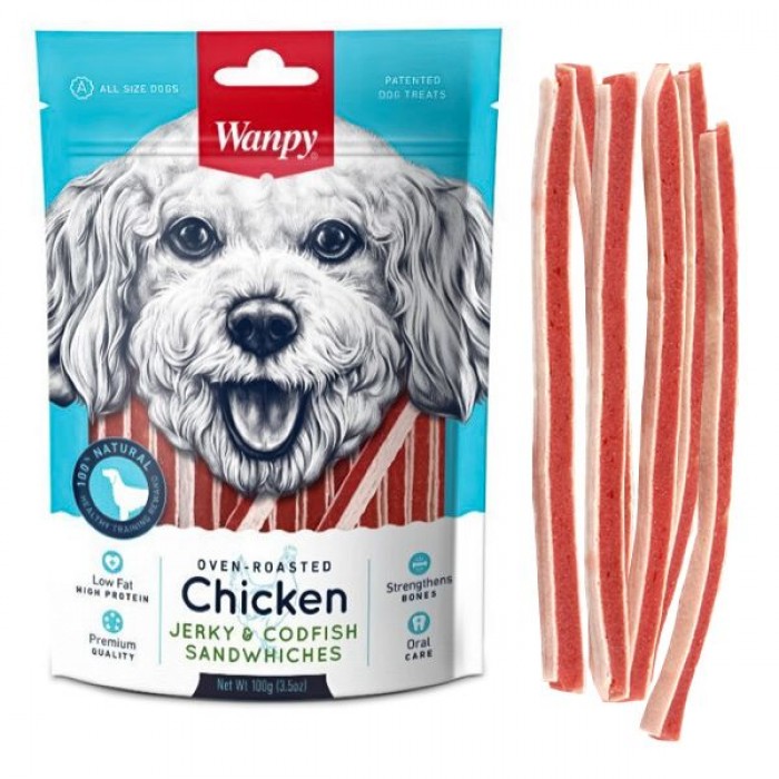 Wanpy Chicken Jerky & Codfish Sandwiches ласощі для собак з куркою та тунцем 100 г
