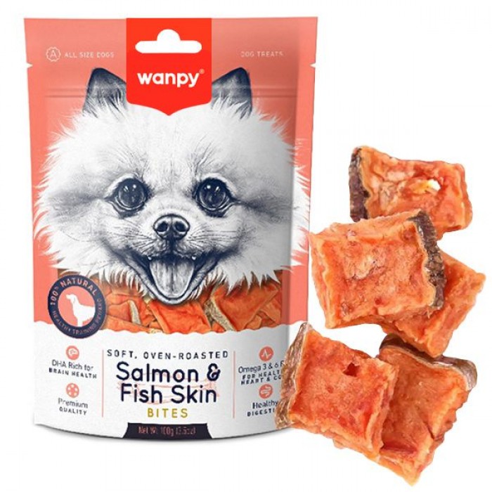Wanpy Soft Salmon & Fish Skin Bites ласощі для собак з лососем 100 г