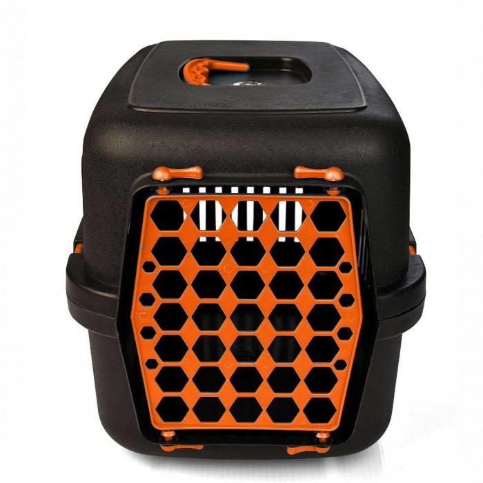 AGILITY Plast пластикова переноска для котів і собак до 12 кг (чорно-помаранчева) 35х49х32,5 см