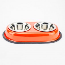 AGILITY подвійна металева миска на підставці для котів та собак (червона) 2x350 мл