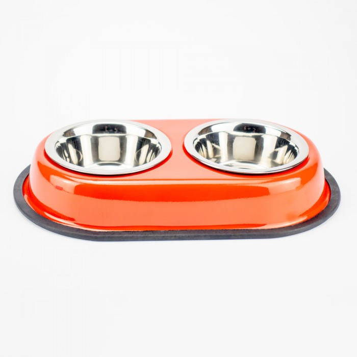 AGILITY подвійна металева миска на підставці для котів та собак (червона) 2x350 мл