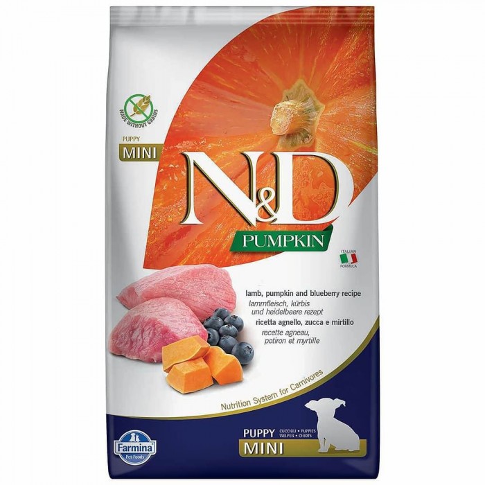Farmina N&D беззерновий сухий корм для цуценят дрібних порід з ягням, гарбузом і чорницею 7 кг