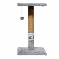 Пухнастики кігтеточка для котів стовпчик з полицею (джут) сіра 30×30×50 см