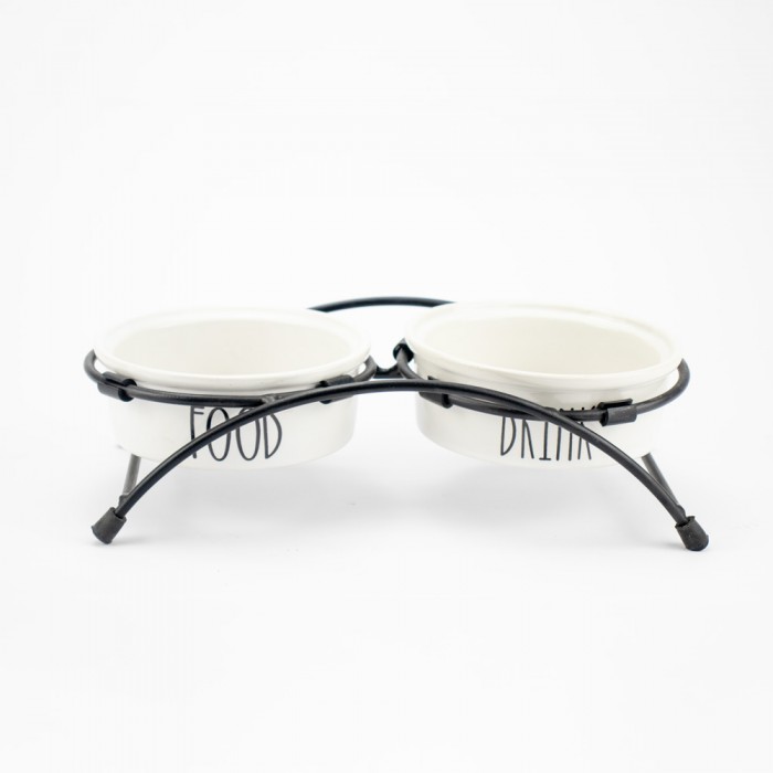 AGILITY подвійна керамічна миска на підставці з нержавіючої сталі для собак 14 см