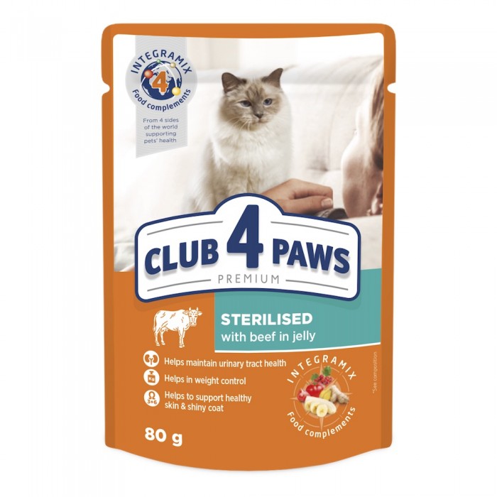 Club 4 Paws Premium Sterilised вологий корм для котів з яловичиною в желе 80 г