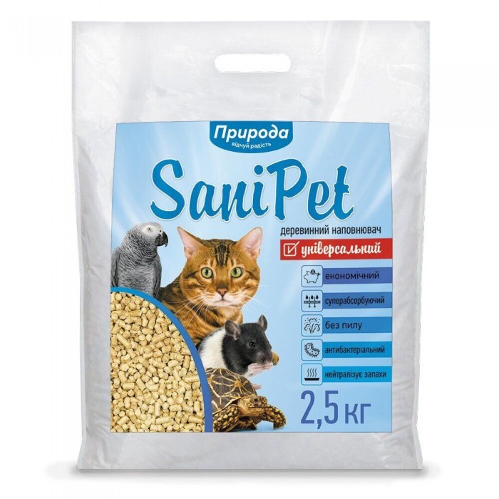 SANI PET "Універсальний" деревний наповнювач для котів без аромату 2,5 кг