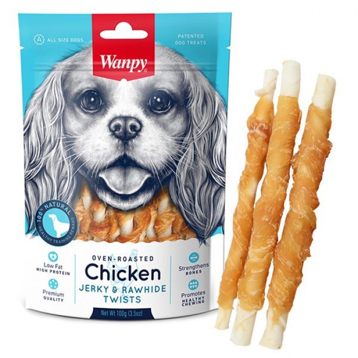 Wanpy Chicken Jerky & Rawhide Twists ласощі для собак з куркою 100 г
