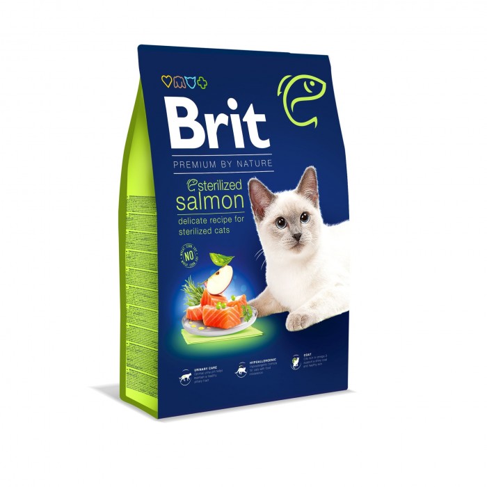 Brit Premium by Nature Cat Sterilized Salmon 8 кг (для стерилізованих кішок, з лососем)