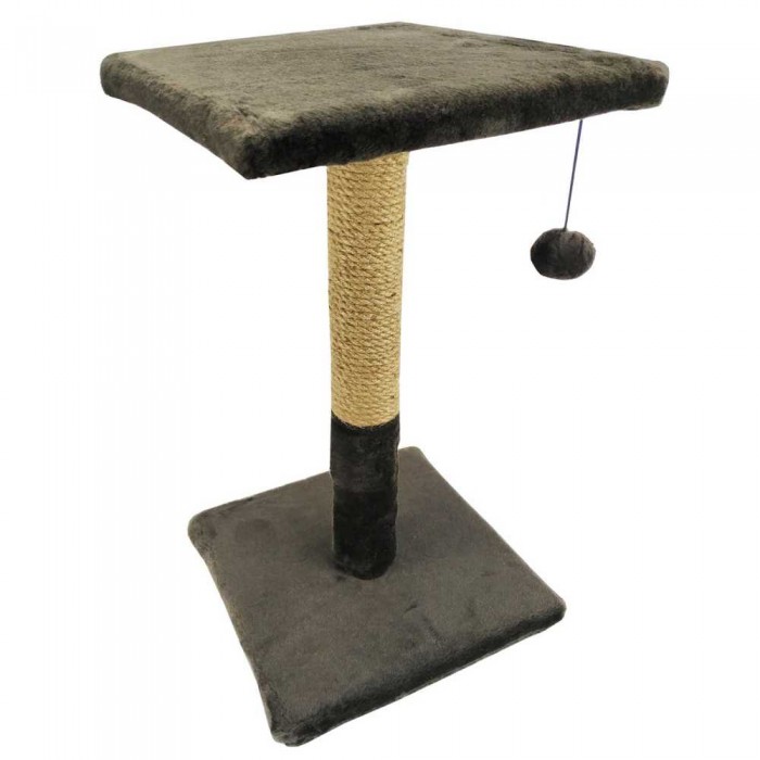 Пухнастики кігтеточка для котів стовпчик з полицею (джут) шоколад 30×30×50 см