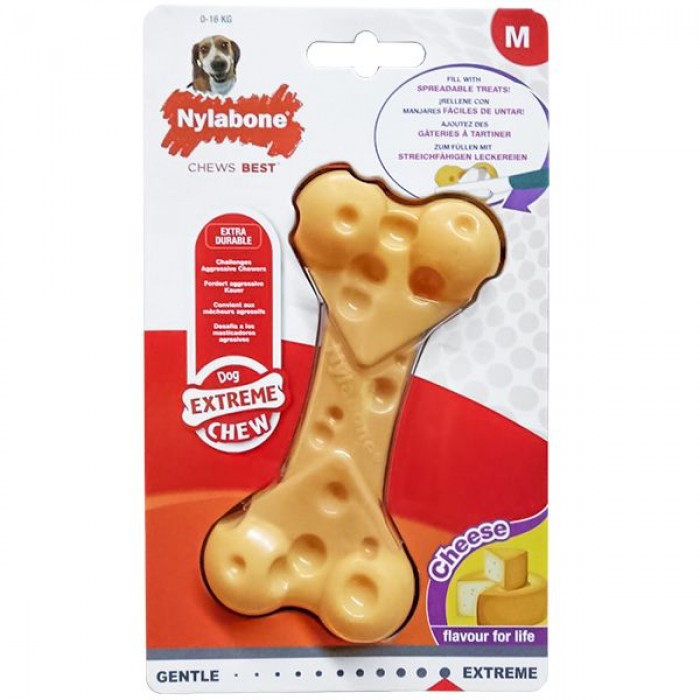 Nylabone Extreme Chew Cheese Bone іграшка кістка для собак середніх порід з ароматом сиру 12,5см