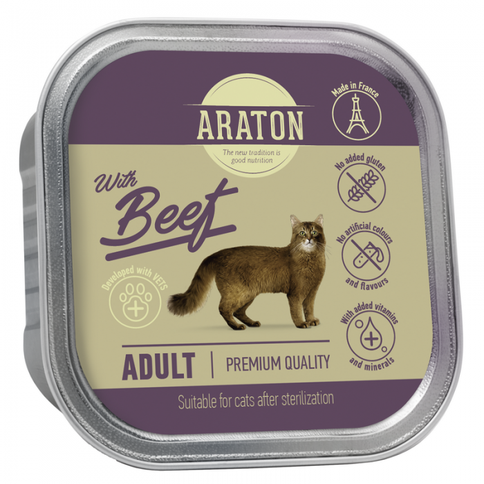 Araton Adult cat with beef вологий корм для дорослих стерилізованих котів з яловичиною 85г