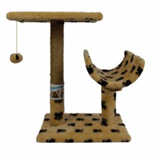 Пухнастики кігтеточка для котів з полицею і напівтунелем (джут) бежева з лапками 30×38×50 см