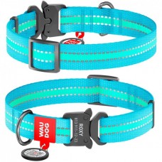 Collar WAUDOG Nylon світловідбивний нашийник, що світиться з QR паспортом та металевою фурнітурою для собак (блакитний) M