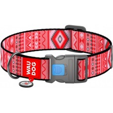 Collar WAUDOG Nylon нейлоновий нашийник "Етно червоний" з QR паспортом для собак XXL