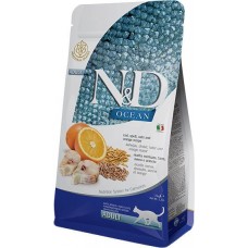 Farmina N&D Ocean низькозерновий сухий корм для дорослих котів з тріскою та апельсином 0,3 кг