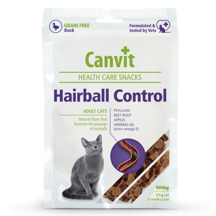 Canvit Hairball Control напіввологі ласощі з качкою та клітковиною для котів 100 г