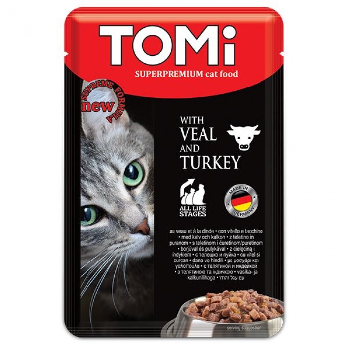TOMI SUPERPREMIUM VEAL TURKEY вологий корм для котів з індичкою та телятиною в соусі 100 г