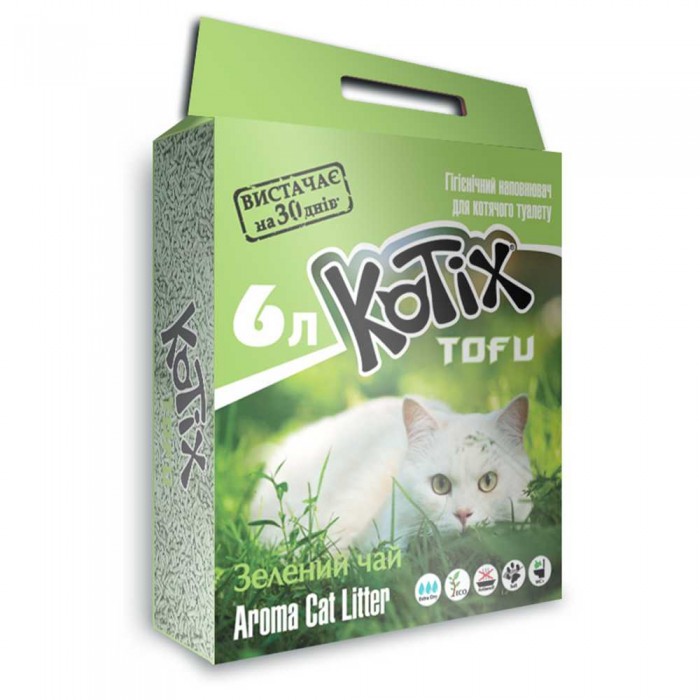 KOTIX TOFU Green Tea соєвий наповнювач для кішок з ароматом зеленого чаю 6 л