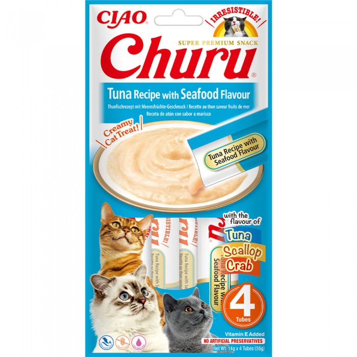 INABA Churu для котів вершковий мус з тунцем та морепродуктами 4 шт*14 г