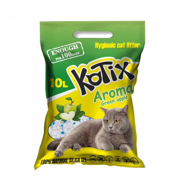 Kotix Green Apple силікагелевий наповнювач для котів з ароматом зеленого яблука 10 л