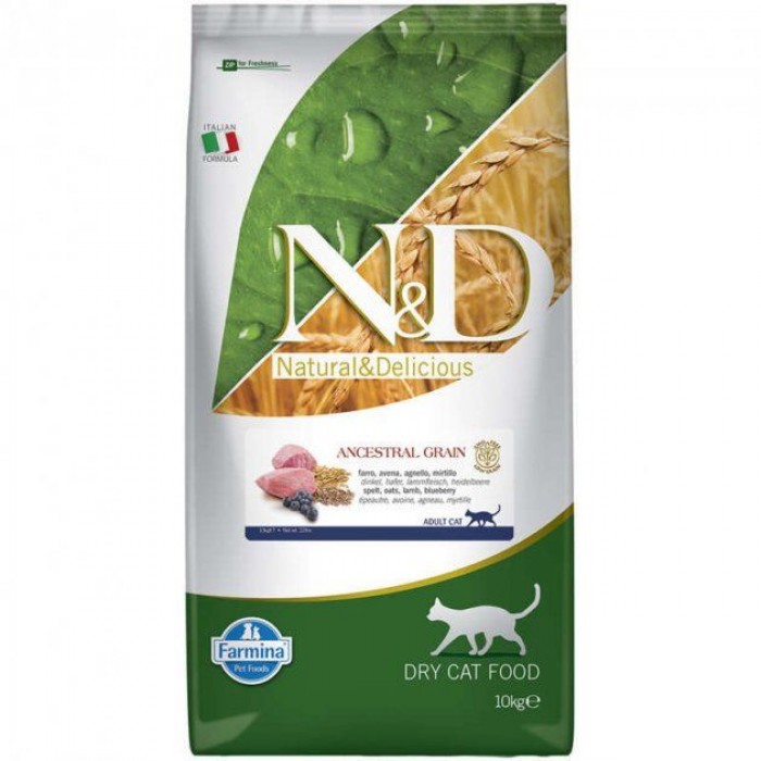 Farmina N&D низькозерновий сухий корм для дорослих котів з ягням та чорницею 5 кг