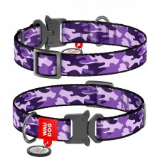 Collar WAUDOG Nylon нашийник "Фіолетовий камо" з QR паспортом та металевою фурнітурою для собак S