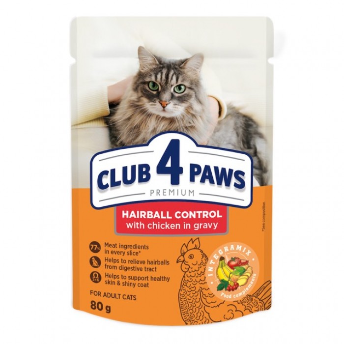 Club 4 Paws Premium Нairball Control вологий корм для котів з куркою в соусі 80 г