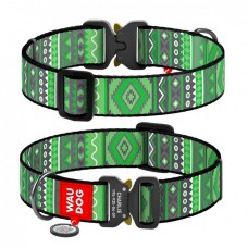 Collar WAUDOG Nylon нашийник "Етно зелений" з QR паспортом та металевою фурнітурою для собак XXL