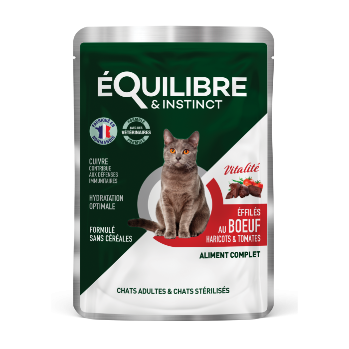 Equilibre & Instinct вологий корм для стерилізованих котів з яловичиною, квасолею і томатами в соусі 85г*12 шт