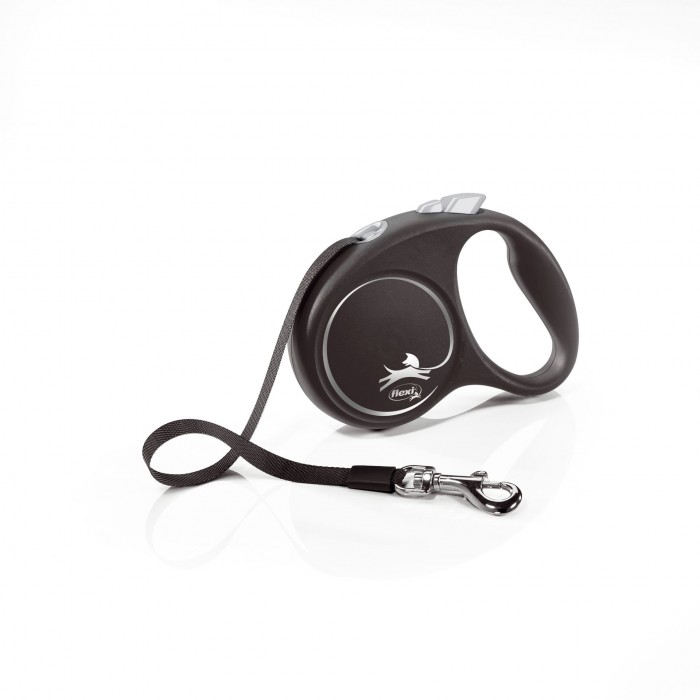 Flexi Black Design повідець-рулетка (стрічка) для собак маленьких та середніх порід чорного кольору розмір S: 5м/15кг