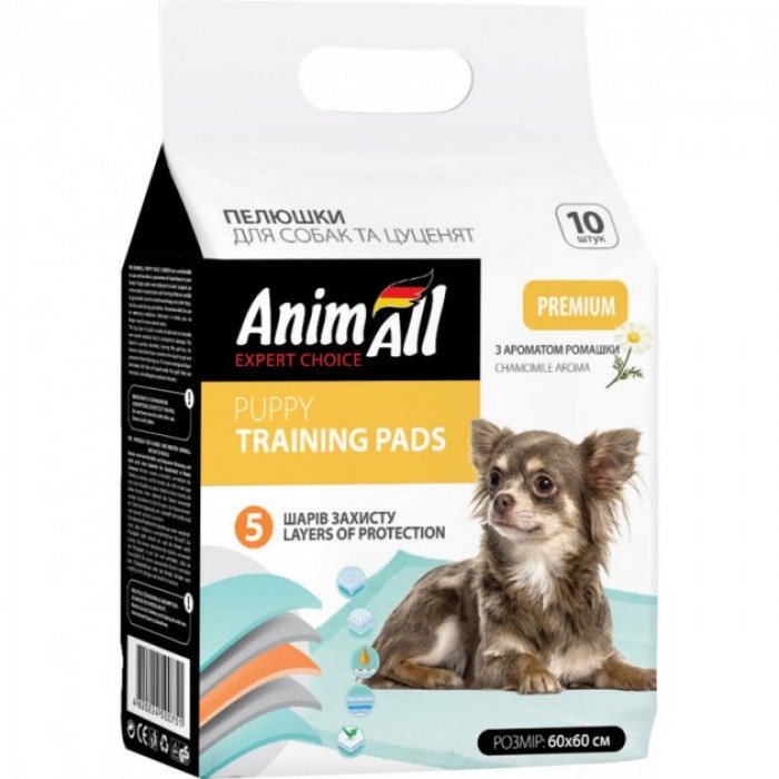 AnimAll Puppy Training Pads пелюшки для собак та цуценят з ароматом ромашки 60×60 см 10 шт