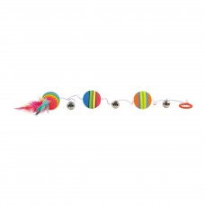Trixie іграшка для котів Три м'ячики райдужних з пером на резинці 3,5 см