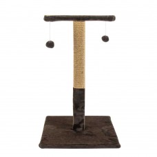 Пухнастики кігтеточка для котів великий стовпчик з полицею (джут) шоколад 75×45 см