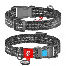 Collar WAUDOG Re-cotton світловідбивний нашийник з QR паспортом для собак (сірий) S