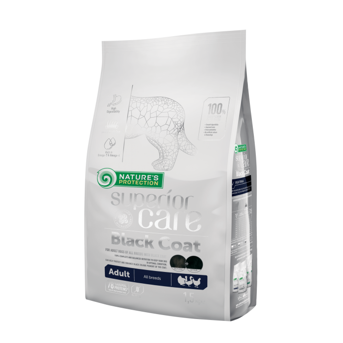 Nature's Protection Superior Care Black Coat Adult All Breeds сухий корм для собак  з чорним забарвленням 1,5 кг